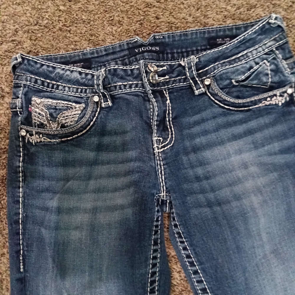 Vigoss Women's Blue Jeans Boot Cut The Dublin Sz11/12 33 Length Bejeweled